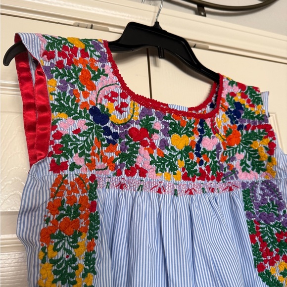 Mi Golondrina Blue Striped Dress with Colorful Embroidery - Picture 3 of 5